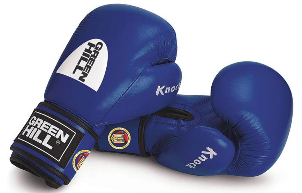 Рукавички боксерські "KNOCK" 10 унцій сині Green Hill ліцензовані Феде