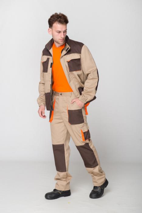 Брюки и куртка, костюм рабочий,коричнево-бежевый, саржа