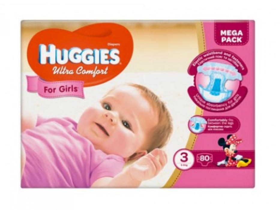 Huggies Ultra Comfort для дівчаток 3 (5-9 кг), 80 шт.